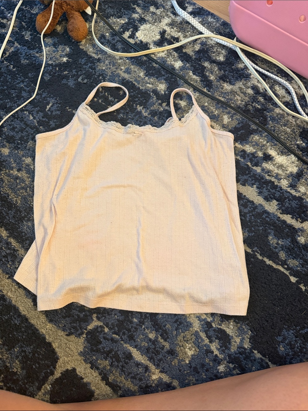 wild fable Light Pink Lace-Trim Ribbed Cami Tank